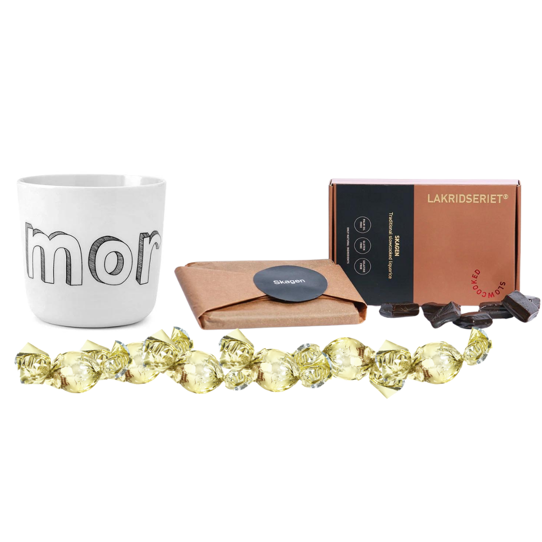 Mor-gavesæt med chokolade, lakrids og mor-kop